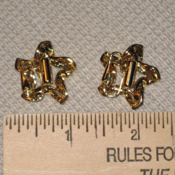 Vintage Unworn by Premier Designs Set Gold Abstract Star Shaped Pin & Earrings - Picture 5 of 8